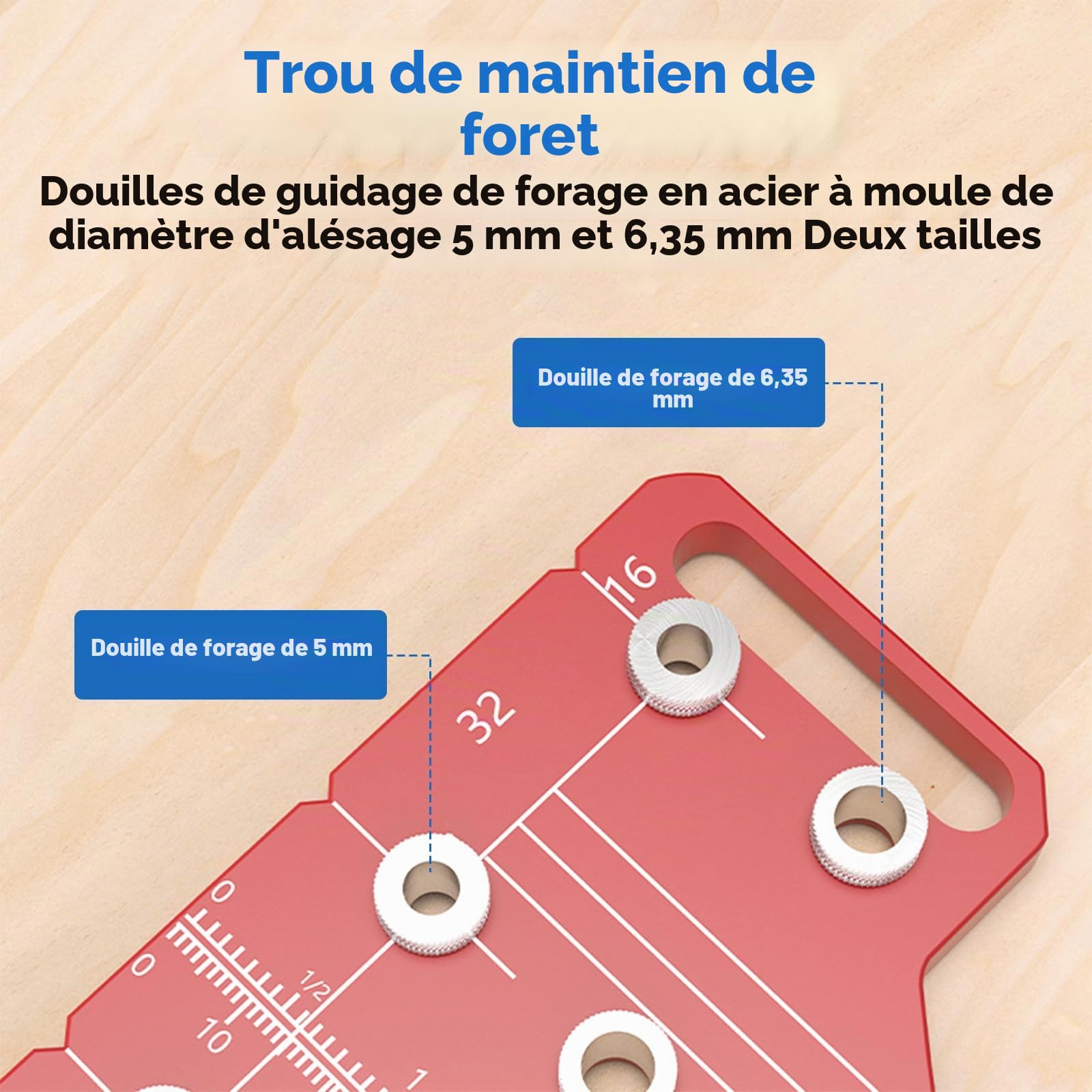Gabarit de goupille d'étagère et gabarit de charnière de 35 mm deux-en-un, gabarit de perçage de goupille d'étagère avec forets de 5 mm et 1/4" (6,35 mm), gabarit de charnière d'armoire perforateur