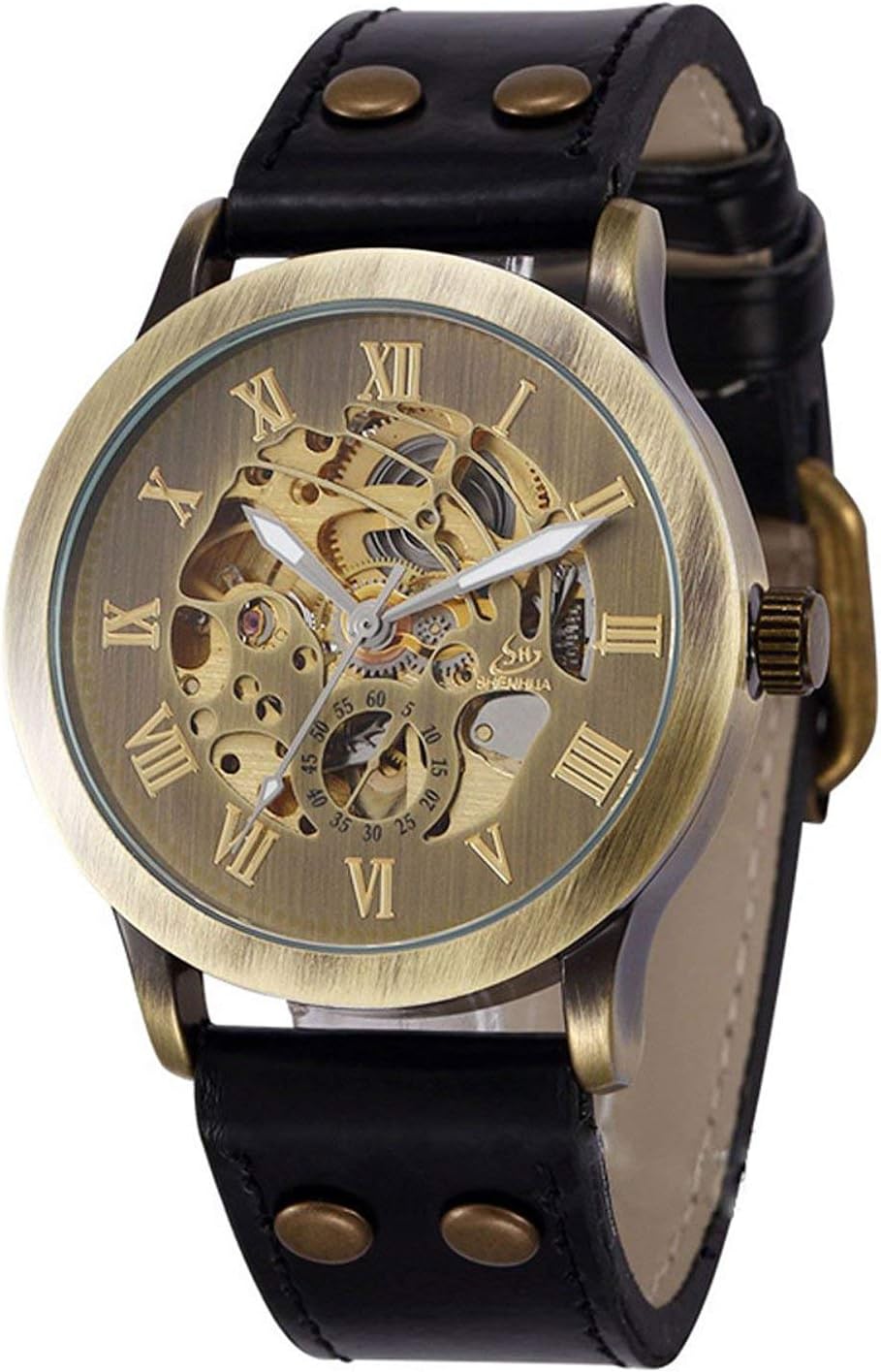 Mens Steampunk Bronze Automatic Watch Leather CH86B