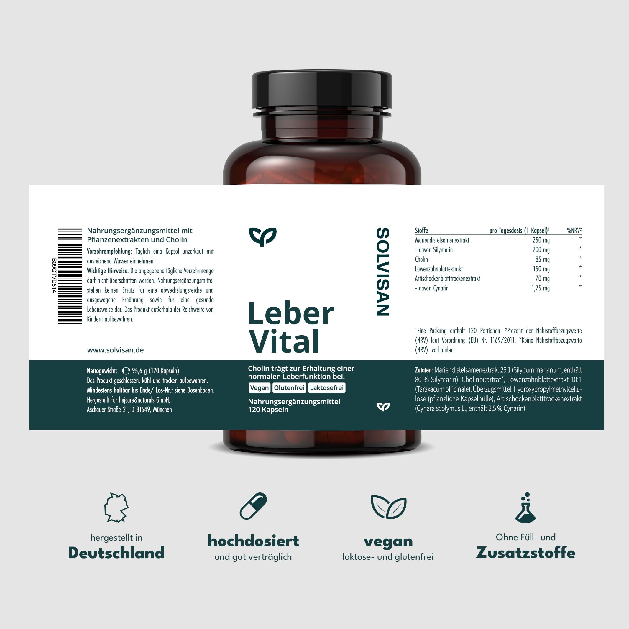 Mariendistel Leber-Komplex mit Cholin, Artischocke & Löwenzahn – 120 Kaps. | Cholin trägt zu einer normalen Leberfunktion bei – mit Mariendistel (200 mg Silymarin), Artischocke & Löwenzahn, vegan