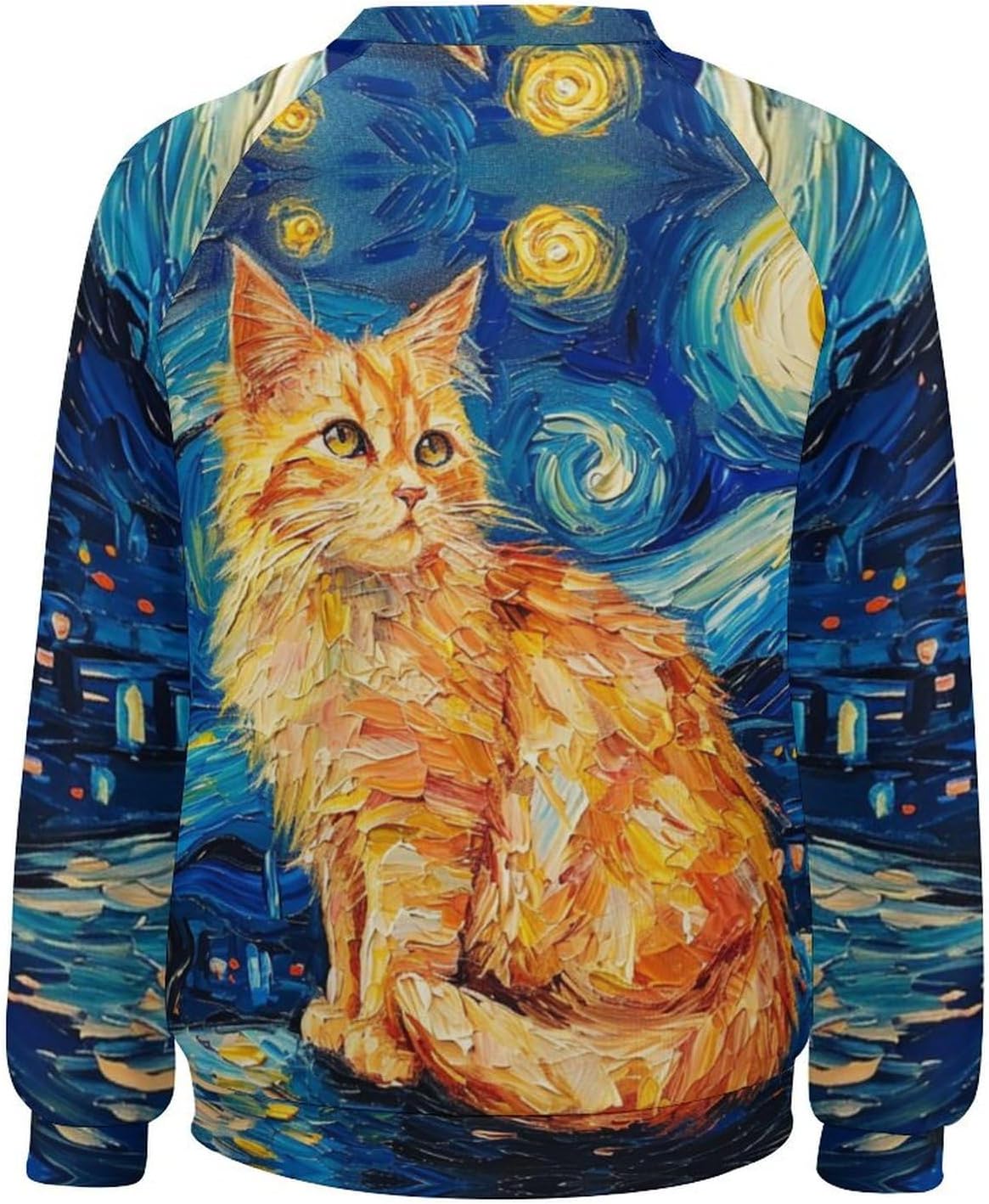 domirica Womens Sweatshirt Oilpainting Cat Print Fall Oversized Cotton Holiday Casual Fashion Warm Crewneck Sweaters