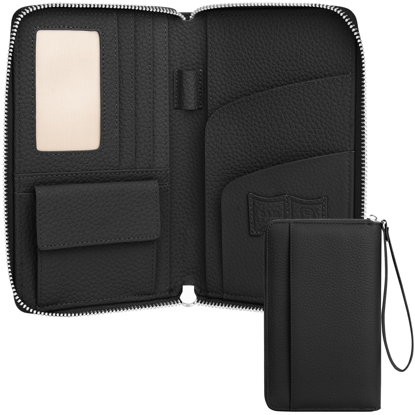 Funda Pasaporte RFID Porta Pasaporte Piel Passport Wallet Impermeable Passport Cover Portadocumentos Viaje para Documentos Billetes Avión Tarjetas, Negro