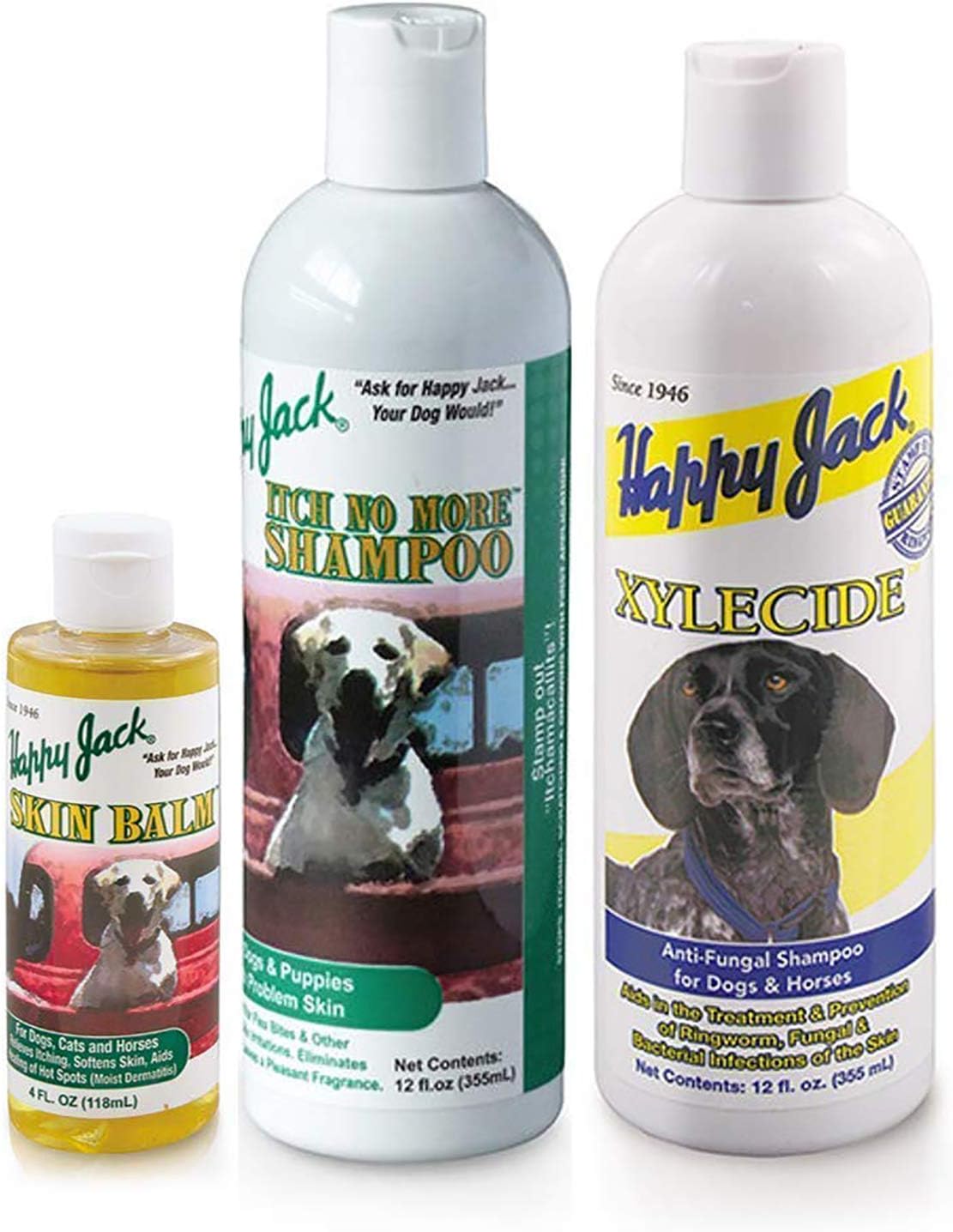 Happy Jack Animal Skin Balm-Itch No More Dog Shampoo & Xylecide Antifungal Shampoo 1 Each 3 Total