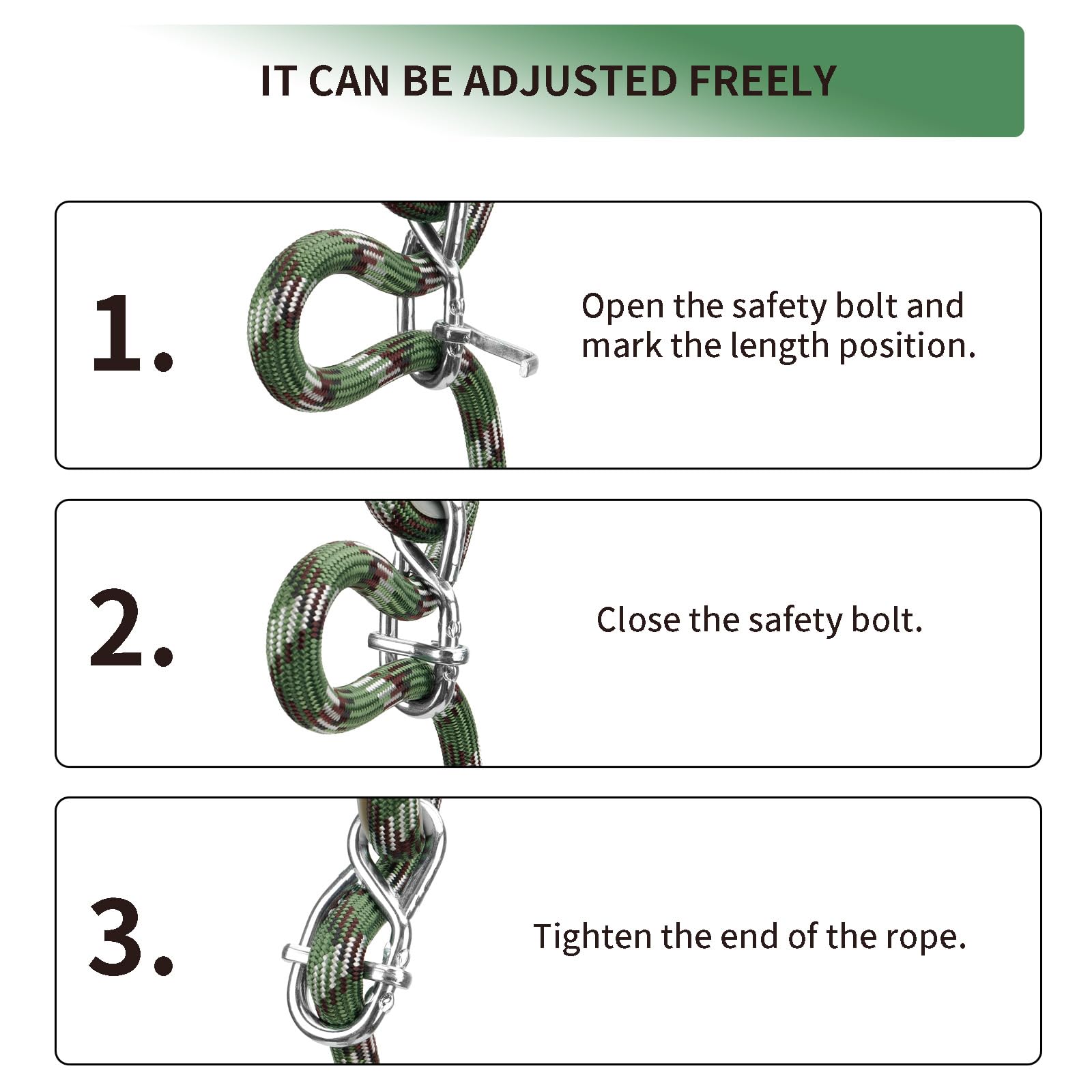 1Pcs Tree Swing Ropes, Adjustable Hammock Hanging Strap with 2 Carabiner, 450kg Capacity - Image 3