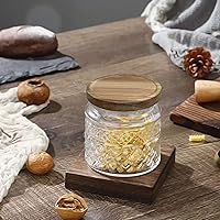 Vista 5 de Tarro de almacenamiento de vidrio con rombos vintage, tarros de vidrio herméticos de 48 onzas líquidas con tapa de bambú, recipientes de cocina