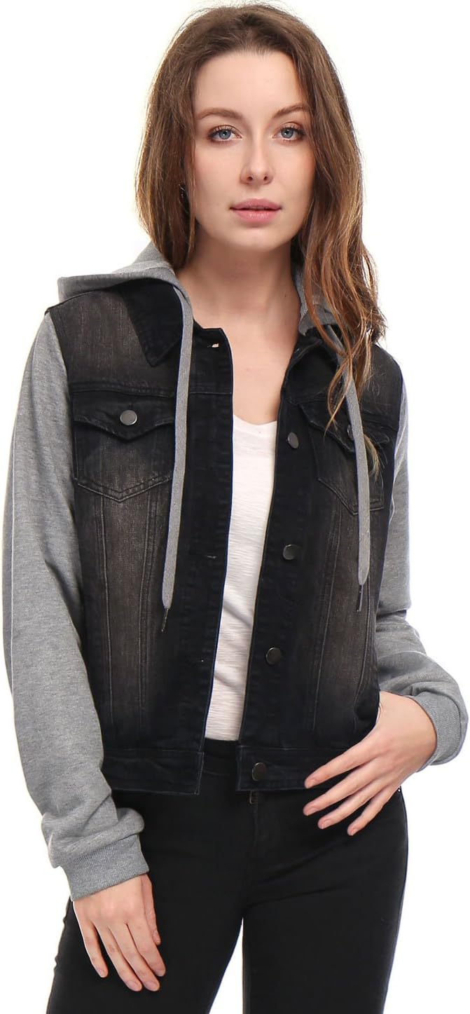 Allegra K Women's Jean Jackets Layered Drawstring Hood Denim Jacket with Pockets - Image 4