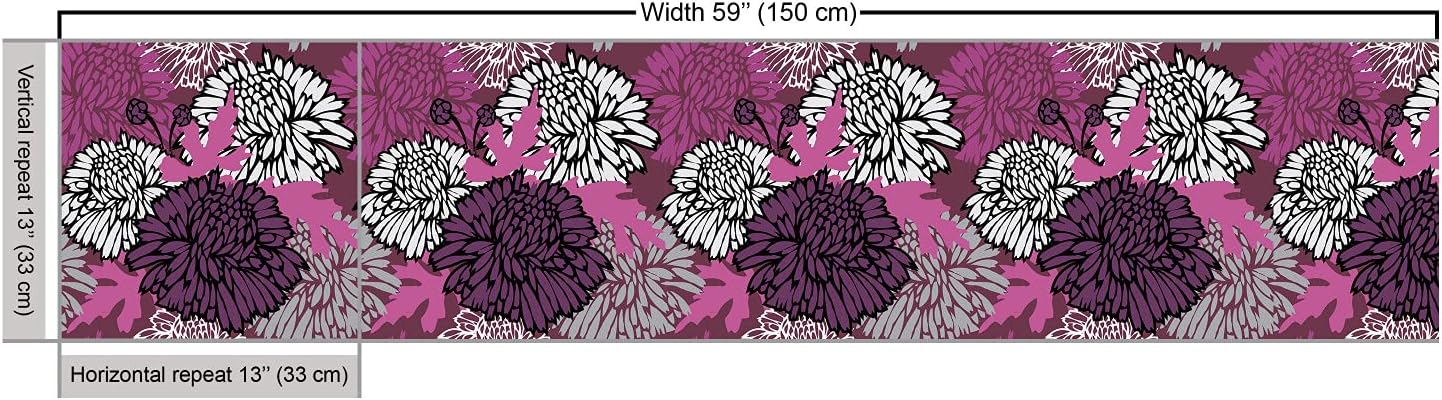 Ambesonne Dahlia Fabric by The Yard, Drawing of Large Chrysanthemum Blossoms and Buds in Shades of Purple, Decorative Fabric for Upholstery and Home Accents, 3 Yards, Pink Eggplant