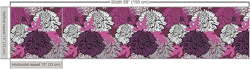 Miniatura 3 de Ambesonne Tela de dalia de The Yard, dibujo de grandes flores de crisantemo y capullos en tonos de púrpura, tela decorativa para tapicería y
