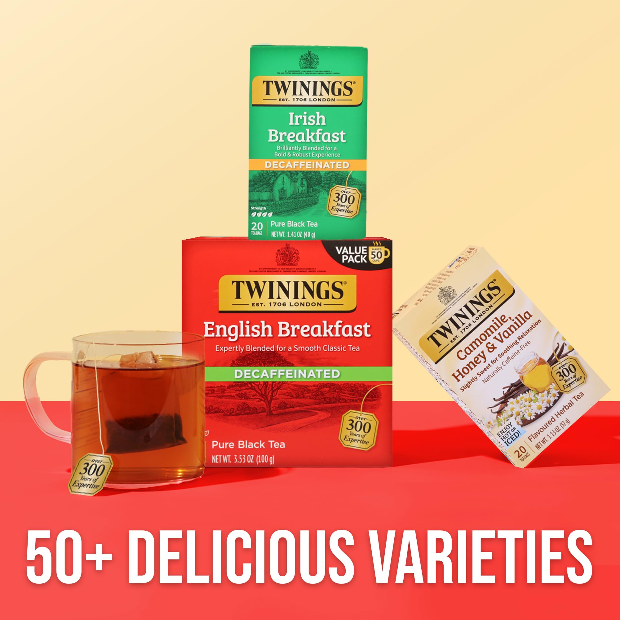 Twinings of London Decaffeinated English Breakfast Black Tea Bags, 50 Count (Pack of 6)