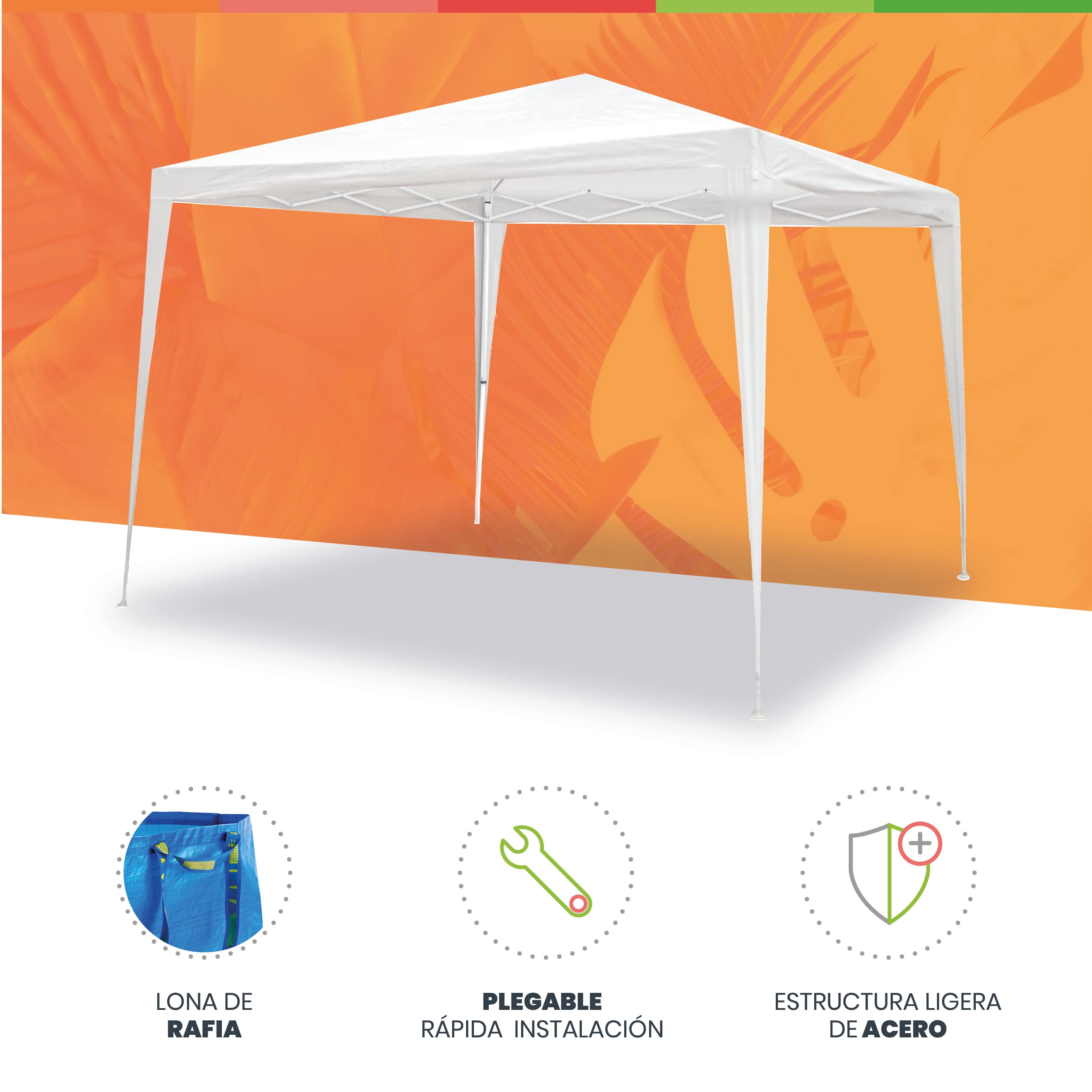 SMARTSUN Carpa Plegable 3x3m Javea Blanca Impermeable - Jardín Playa Campo Terraza - Bolsa de Transporte, Piquetas y Vientos