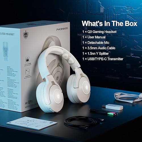 Miniatura 8 de YOTMS Auriculares inalámbricos para juegos para PC PS5 Ps4, auriculares con micrófono de cancelación de ruido, sonido envolvente de 30 horas y 7.1