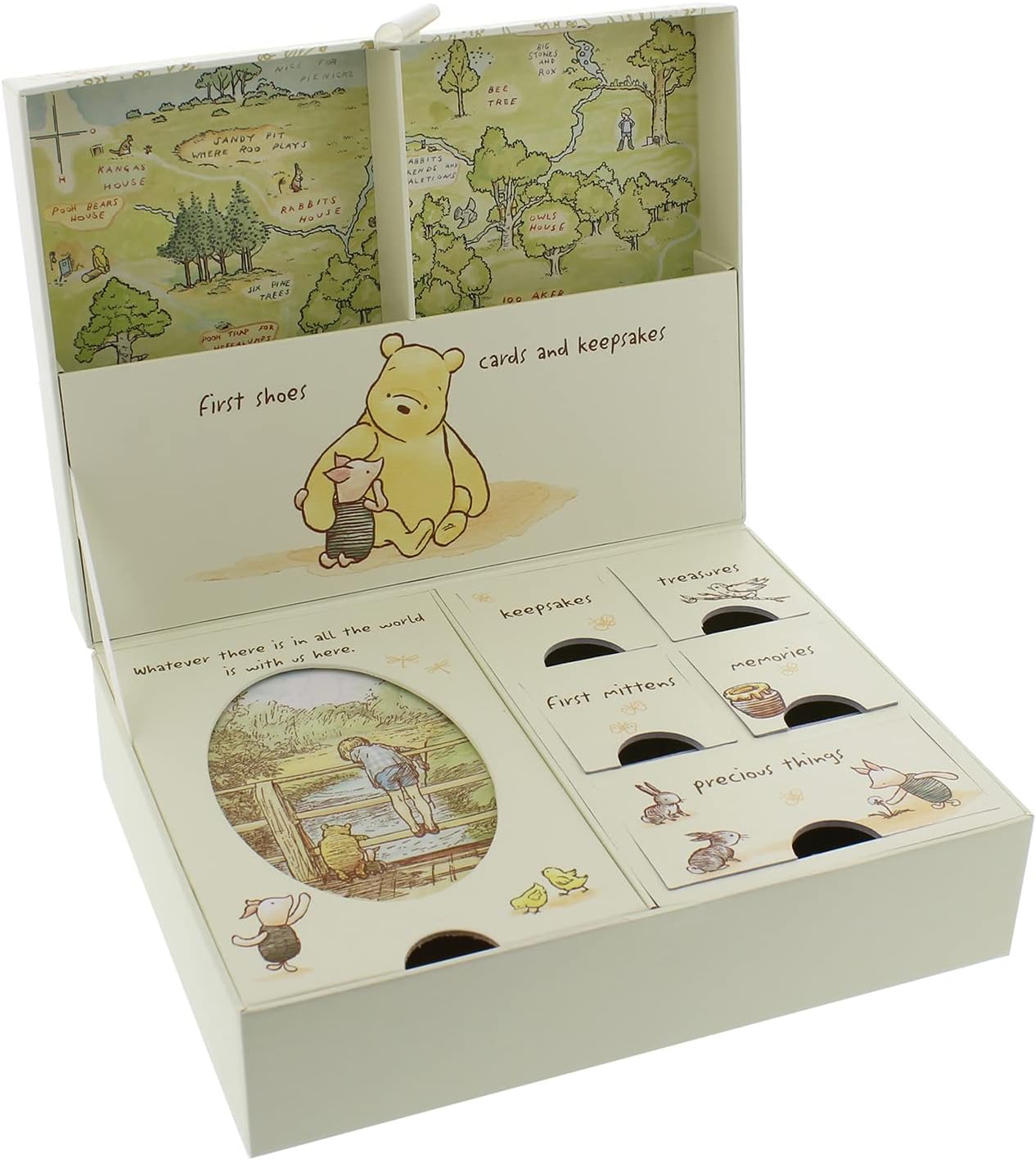 Happy Homewares Winnie The Pooh Keepsake Box with Drawers and Map of Hundred Acre Wood - Officially Licensed
