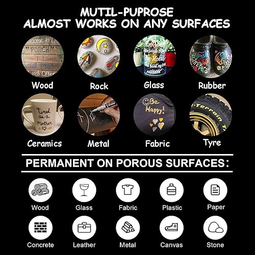 Miniatura 5 de Overseas Rotuladores de pintura  Marcadores permanentes blancos y negros de pintura acrílica, paquete de 2 unidades, a base de agua, impermeables,