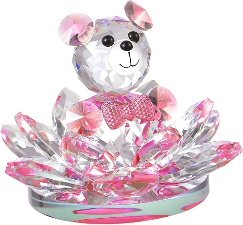 Colección de figuras de oso de cristal y flores hechas a mano, centro de mesa con pisapapeles, regalo para el día de San Valentín, día de la madre,