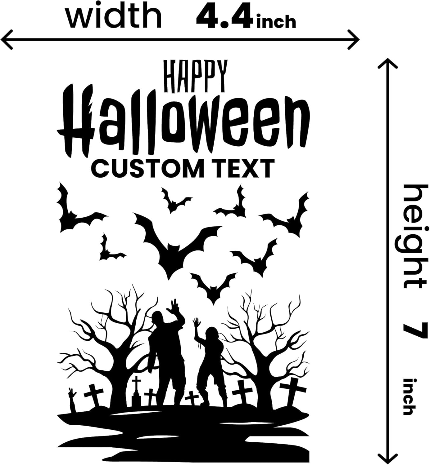 Halloween Silhouette Sticker - Halloween Cemetery Bats Sticker for Notebook Car Laptop - Custom Text - Halloween Design - Original Gift for Halloween Celebration 29x46 in inches