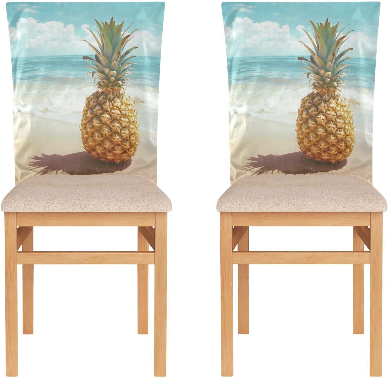 ALAZA Pineapple on The Summer Beach Chair Back Cover Set of 6, Washable Reusable Removable Chair Slipcovers Decorative Chair Cover for Home Kitchen Wedding Party
