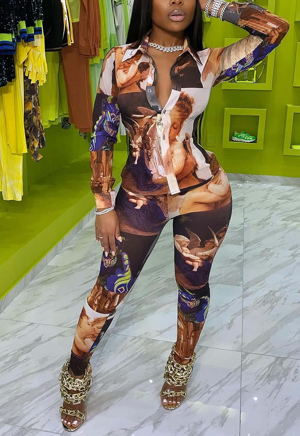 YouSexy 2 Piece Legging Pant Sets for Women Floral Print Long Sleeve Tracksuits Outfits - Image 5