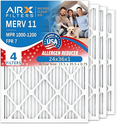AIRX FILTERS WICKED CLEAN AIR 24x36x1 MERV 11 - Paquete de filtros de aire acondicionado plisado electrostático, 4 filtros de horno HVAC AC