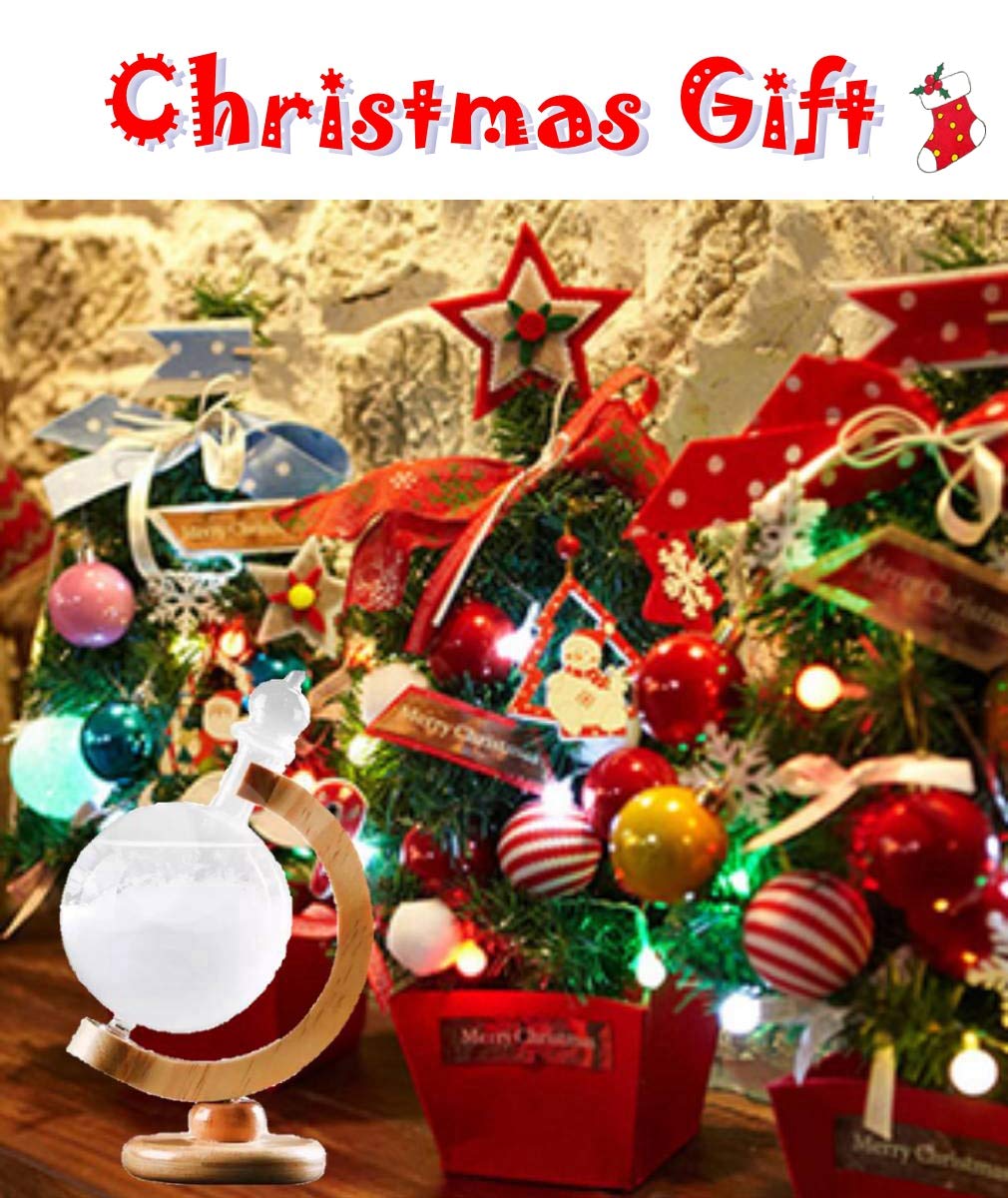 Storm Glass Weather Predictor, Creative Globe-Shaped Storm Glass Bottle Desktop Weather Station Weather Predictor Stunning Decoration with Wooden Base