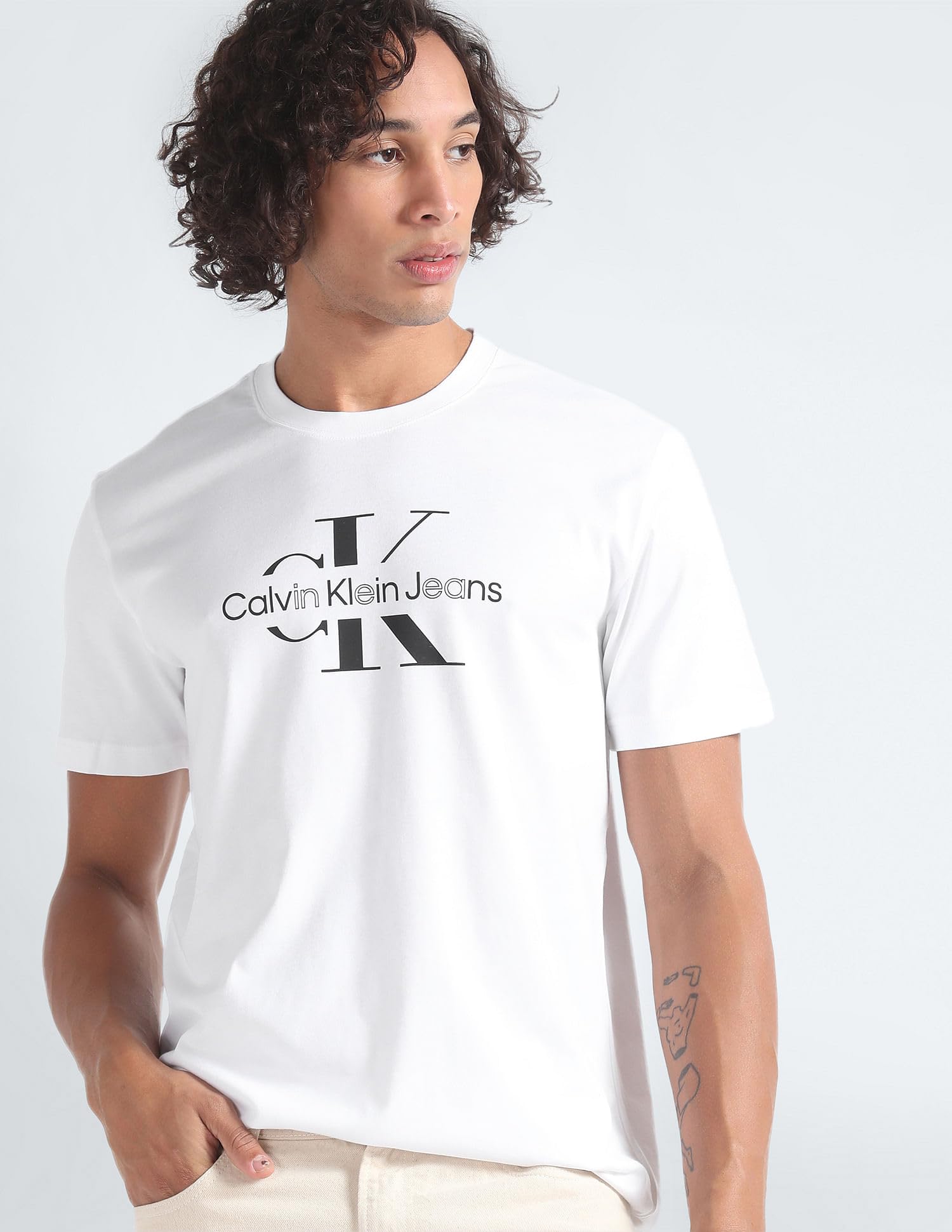 Calvin Klein Disrupted Outline Monologo tee J30j325190 Camiseta con diseño de monográfico Hombre