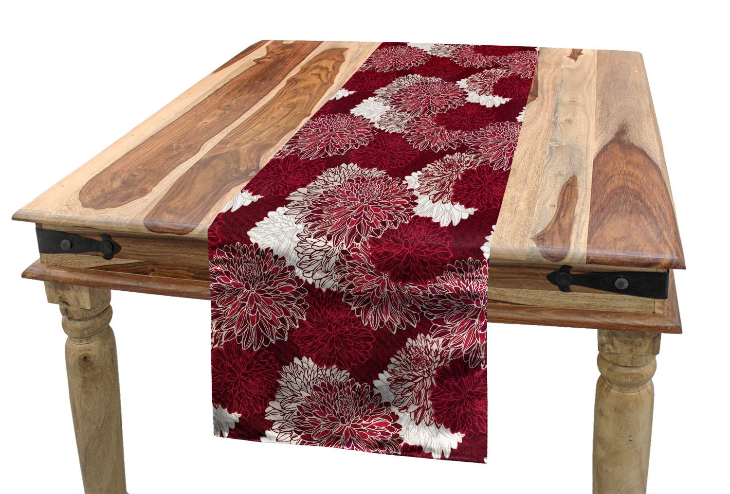 ABAKUHAUS Rojo y Blanco Camino de Mesa, crisantemos, Decorativo para el Comedor o Sala de Estar Fácil de Limpiar, 40 x 180 cm, Blanco marrón