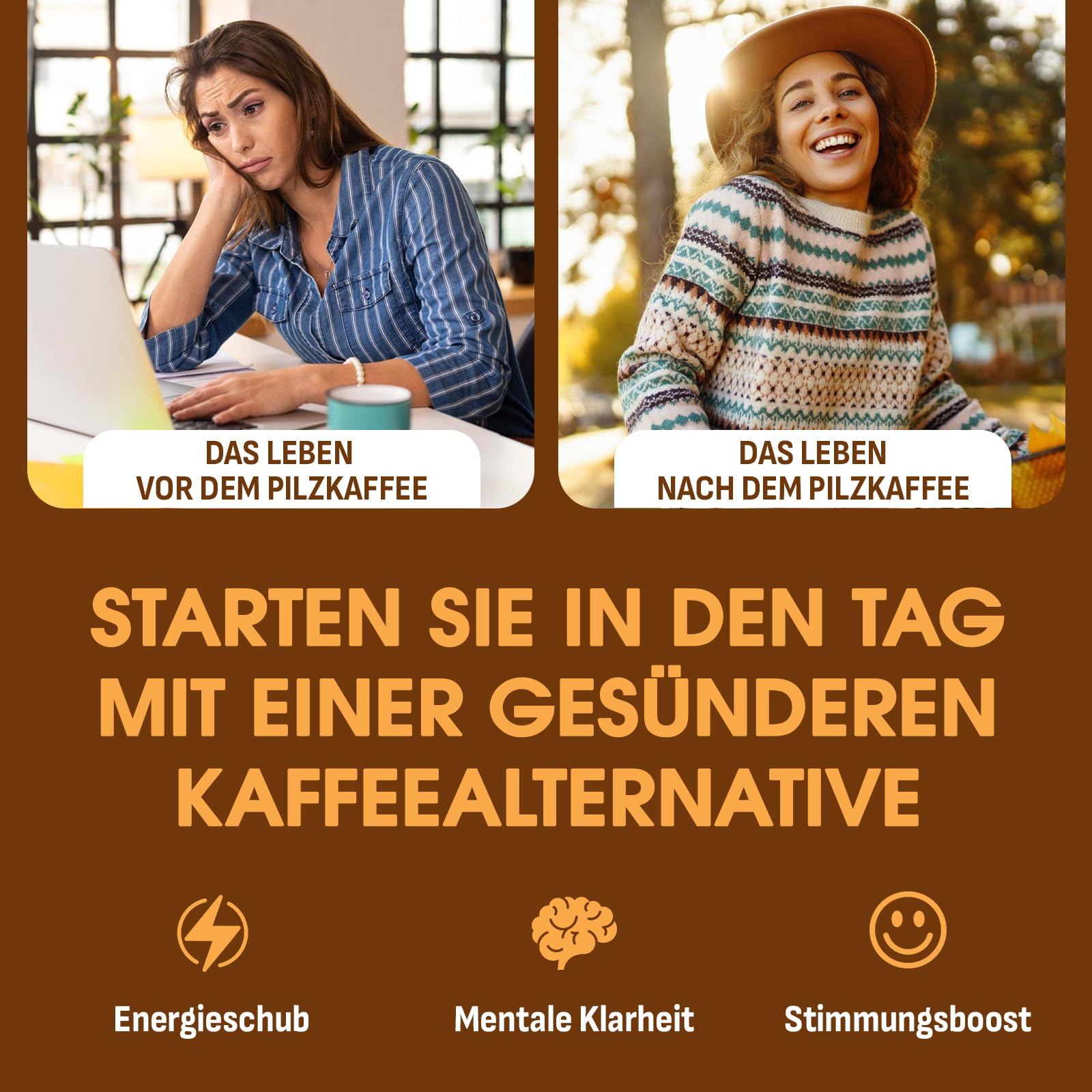 Pilzkaffee – Mushroom Coffee mit 10 Pilzen, Adaptogenen & Probiotika, Instant-Arabica-Kaffee mit Löwenmähne, Chaga, Reishi, Cordyceps & mehr, Pilz-Extrakt-Pulver, 150 g