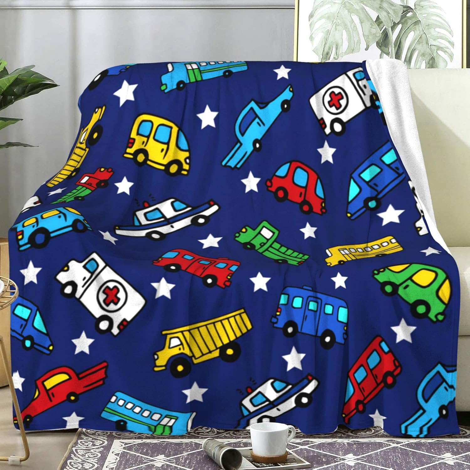Cute Truck Construction Blanket Police Cars Ambulance Super Soft Warm Flannel Throw