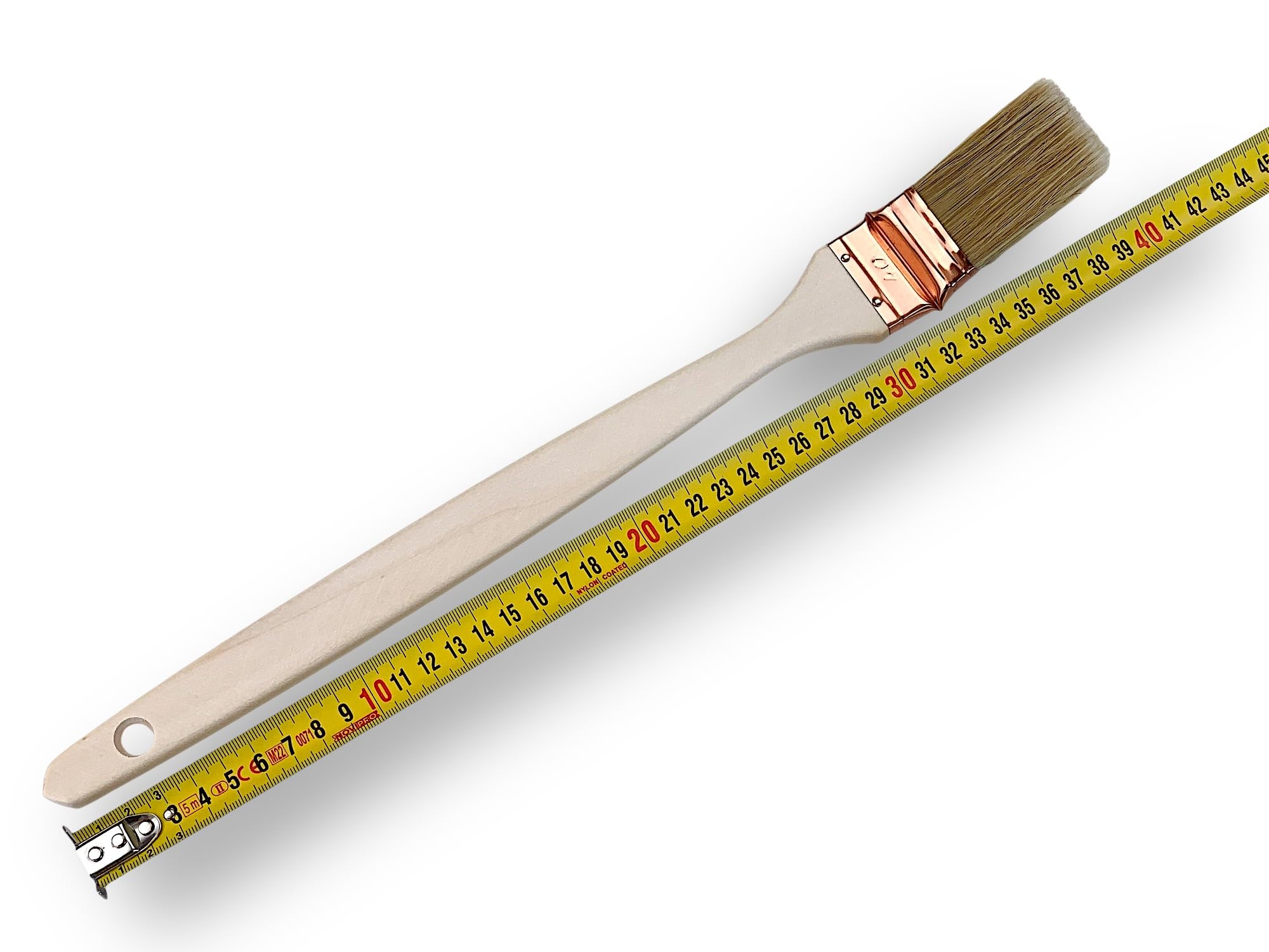 Kibros Lot 50 pinceaux radiateur Plat tête coudée Soie Blanche 40 mm | Soie blanche, virole cuivrée, manche bois, tête coudée pour atteindre corps de chauffe et radiateurs difficiles.