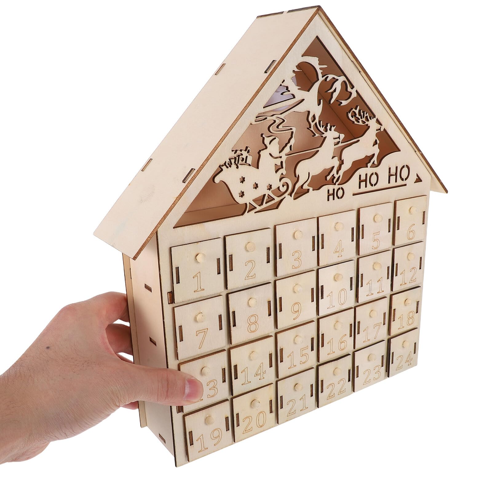 Weihnachtlicher Adventskalender aus Holz mit Led-beleuchtet Wiederverwendbar Energiesparende Beleuchtung Rustikale Tischdekoration für Festliche Familien-countdowns