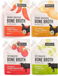 Broya Organic Bone Broth Variety Pack - Premium Grass Fed Beef Bone Broth and Organic Chicken Bone Broth - Sipping Broth, Soup and Cooking Stock - Sourced in Canada - Paleo and Keto Friendly - 8 Packets