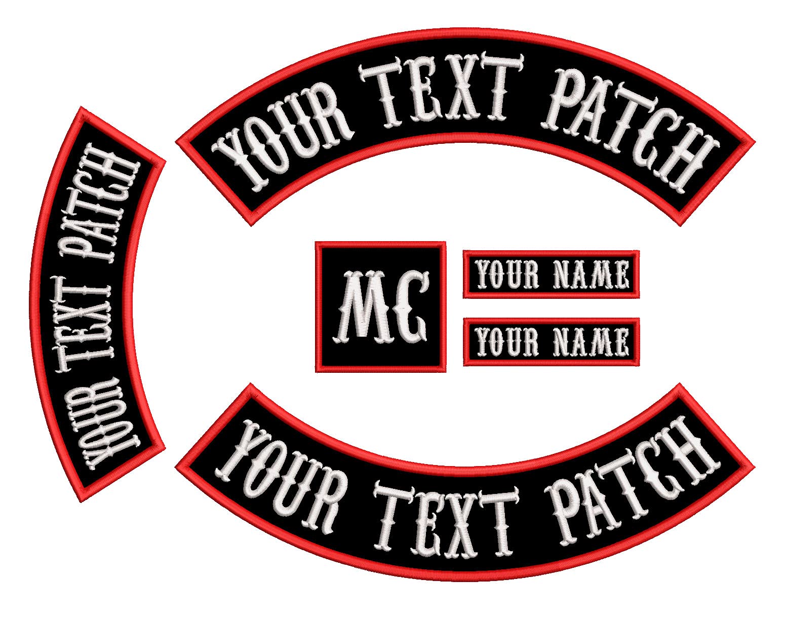 6 PCS Personalised Iron-on Patch, Vest Biker Rocker Motorcycle Patch, Embroidery Custom Patch for Jacket, Clothes, Bags (Color : Red on Black)