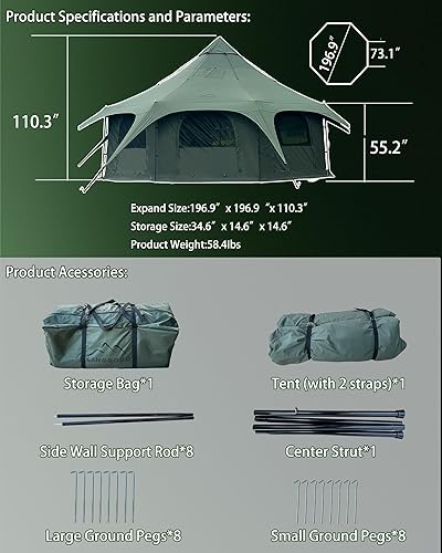 Miniatura 6 de Campana de lona de algodón - Yurtas transpirable y resistente al viento, Glamping para 6810 personas camping familiar