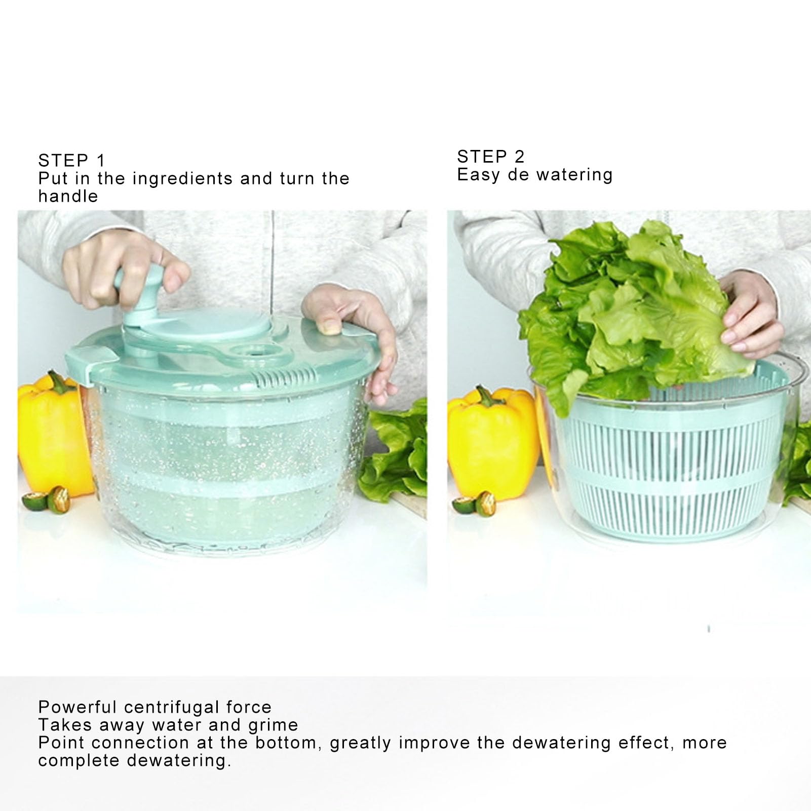 Kuuleyn Salad Dryer Lettuce Spinner Salad Spinner Lake Blue 5L Fast One Handed Manual Salad Washer Spinner for Vegetable Fruit Lettuce