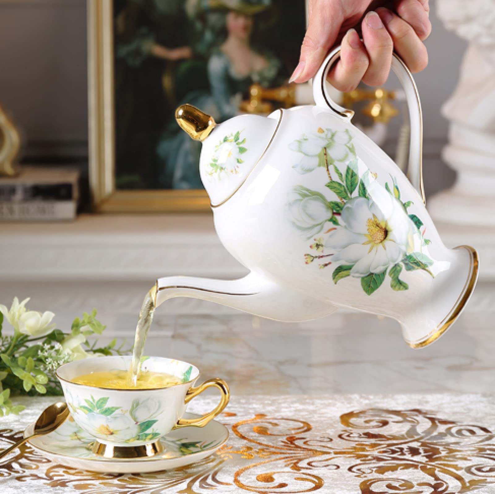 Zestaw Filiżanek Do Kawy I Spodków Z Łyżeczką Zestawy Filiżanek Do Herbaty Z Porcelany Kostnej Ze Złotymi Wykończeniami I Pudełkiem Prezentowym, Odpowiednie Na Popołudniową Herbatę I Kawę