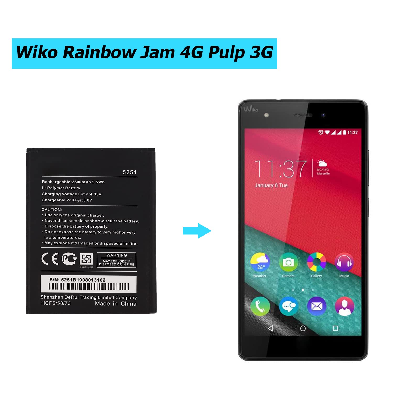 Batterie Interne Neuf Pour Wiko Pulp 4G - Capacité 2500 MAh - Remplacement