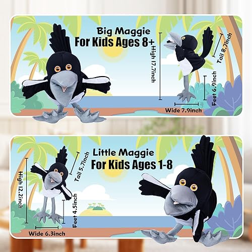 Miniatura 3 de Steve and Maggie Figura de peluche de pájaro negro, cuervo de peluche, títeres de mano para niños, comodidad para cumpleaños (pequeño)