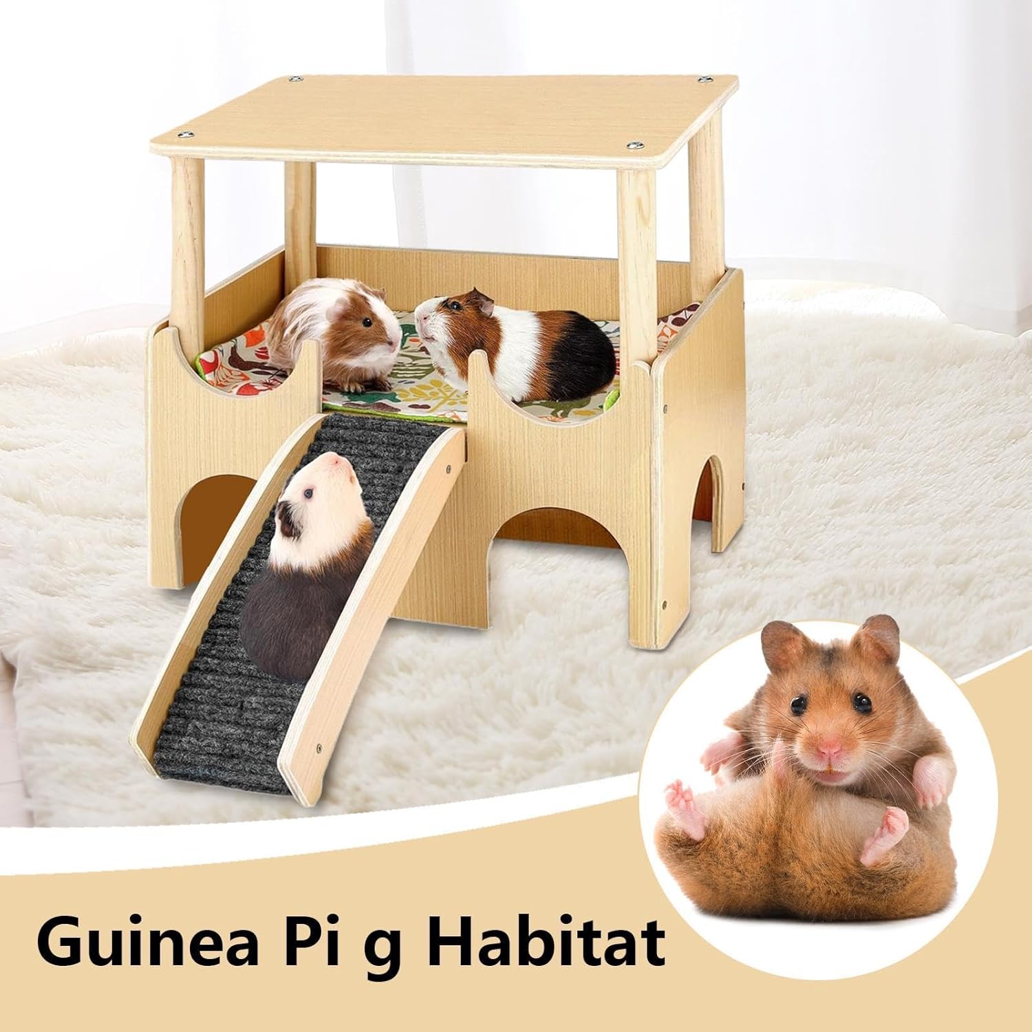 Wooden Hamster House - Playground Hamster Toys | Bunny Castle | Double-Layer Habitat Playground Hamster Toys | Small Animal Toys Shelter with Ladder, Chinchilla Cage Accessories for Rabbits