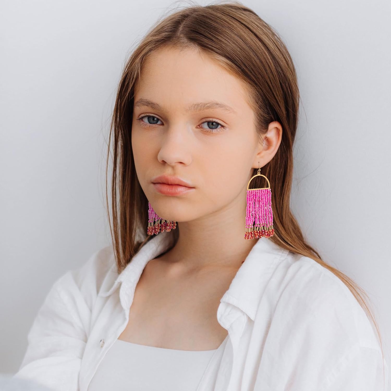 Bohemia Beaded Dangle Earrings - Handmade Seed Bead Earrings, Statement Beaded Tassel Earrings for Women - Image 4