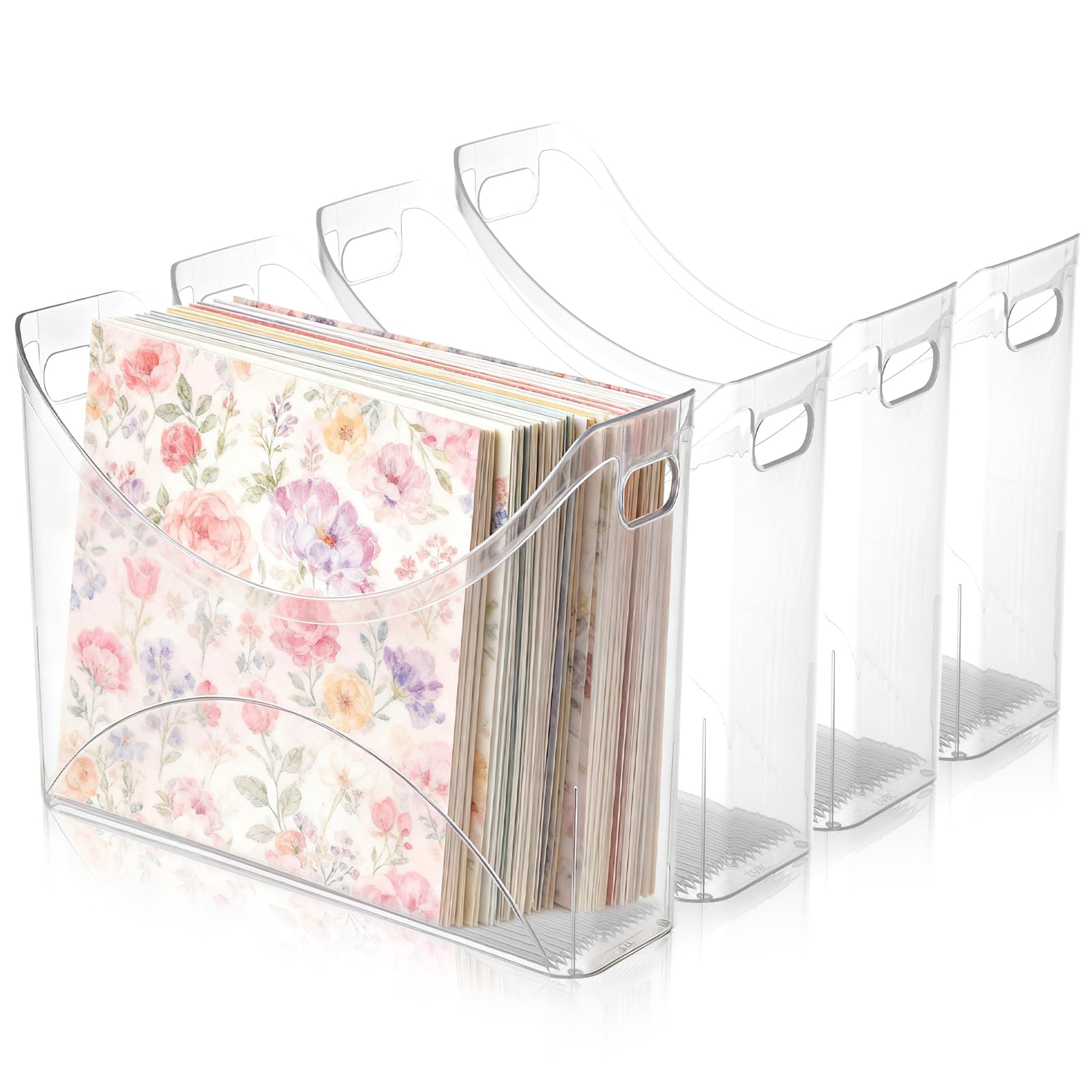 Photo 1 of 4 Pack Scrapbook Paper Storage with Handle Clear Vinyl Sheets Storage Bins Organizer Plastic Scrapbook Paper Holder for 12x12 Inch Craft Papers Book Cardstock Files Magazines Documents