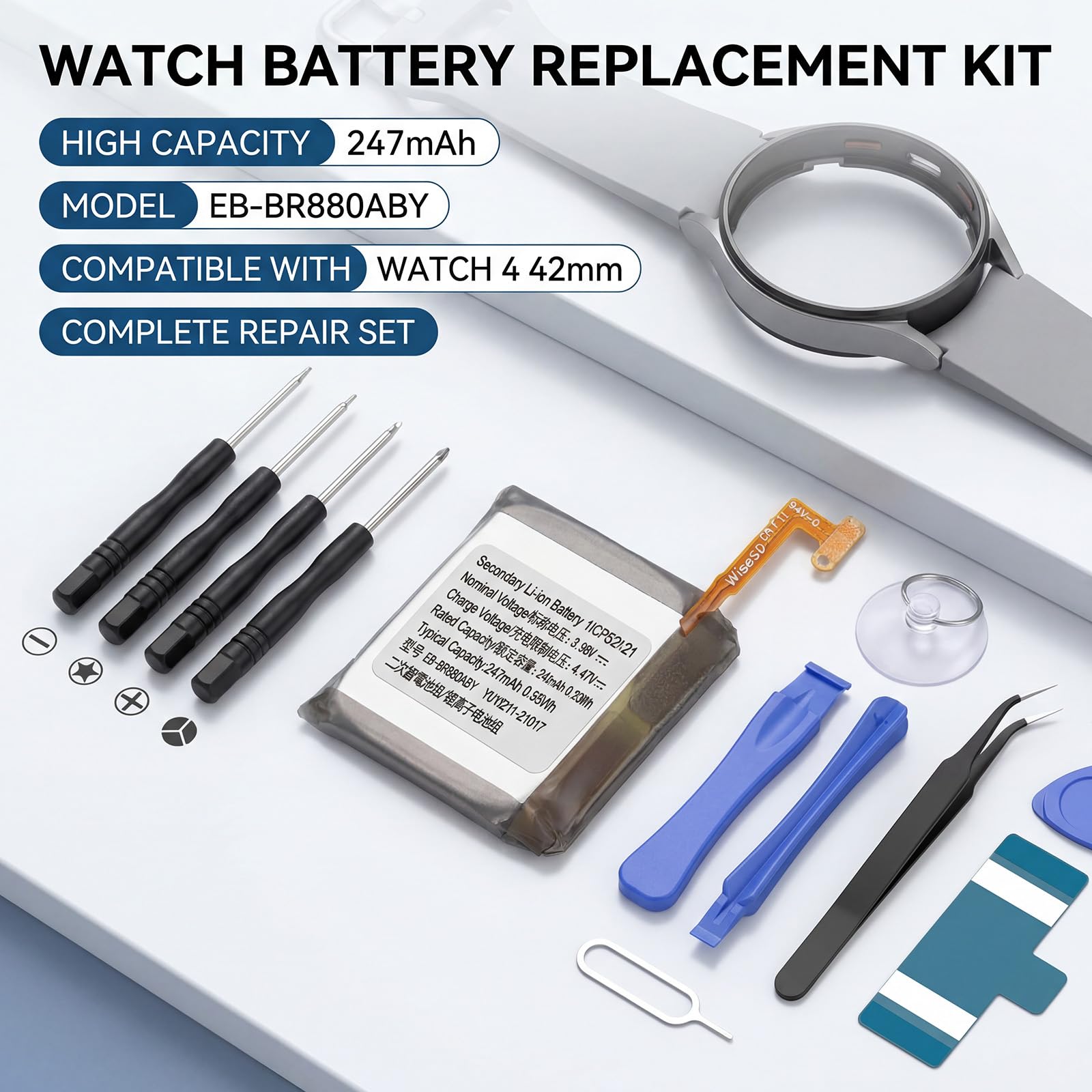 Unità batteria per dispositivo indossabile affidabile da 247 mAh, costruita per orologio EB BR880ABY, uso prolungato e facile installazione della batteria per smartwatch