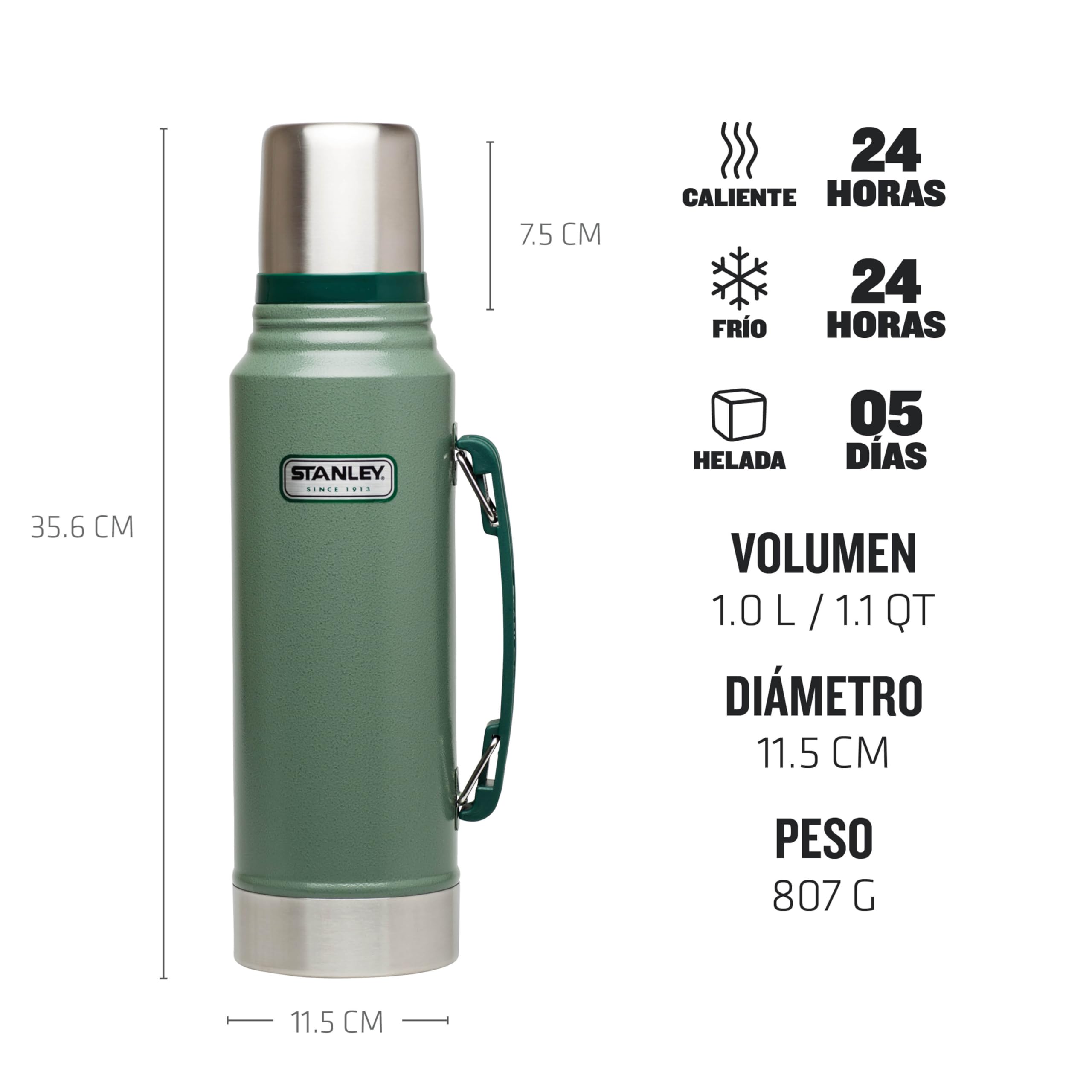 STANLEY Classic Legendary Bottle thermal 1L - Se Mantiene Caliente o Frío 24 Horas - Botella Termica 1 Litro de Acero Inoxidable - Termo Cafe Sin BPA - Apto Para Lavavajillas