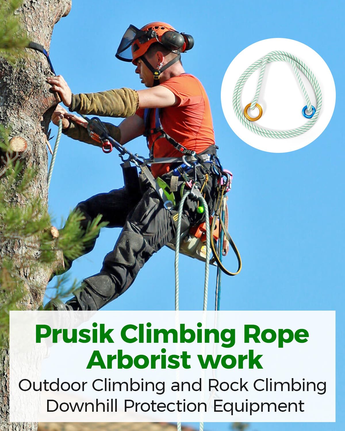 Cuerda de fricción multiahorro de 30 kN, 12 mm, resistente para proteger árboles y bucle Prusik | Cordón de anclaje de poliéster, cuerda de escalada de árboles para arboristas, escalada, rescate y barranquismo