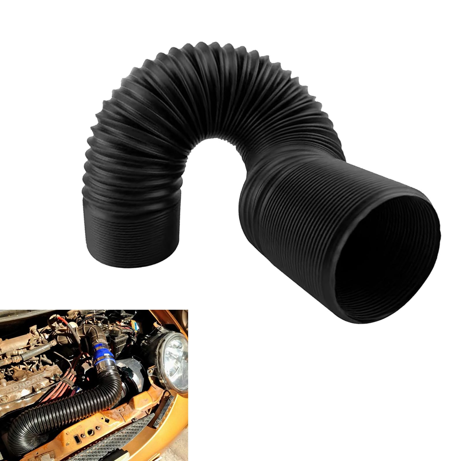 Car Air Intake Pipe, 2.9" Leak-proof Bendable Feed Expansion Hose for Extending to 39 ", Waterproof Cold Air Turbo Intake Inlet, Universal Guide Hose Modification for Most Cars (Black)-image-45