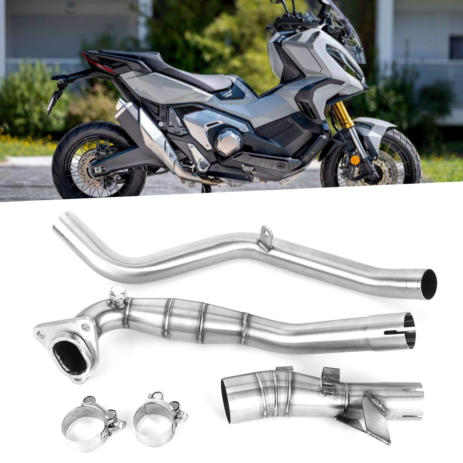 aqxreight Kit Collettore Tubo di Scarico Anteriore per Motocicletta, Parte del di Scarico in Acciaio Inossidabile Tipo Split per X ‑ ADV 750 2017‑2020 X ADV