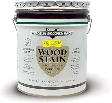 Armstrong-Clark Oil-Based Wood Stain for Decks, Fences, Siding, Logs & Outdoor Wood Surfaces | Penetrating Exterior Finish | Easy Maintenance 5 Gallons, Rustic Brown Semi-Transparent