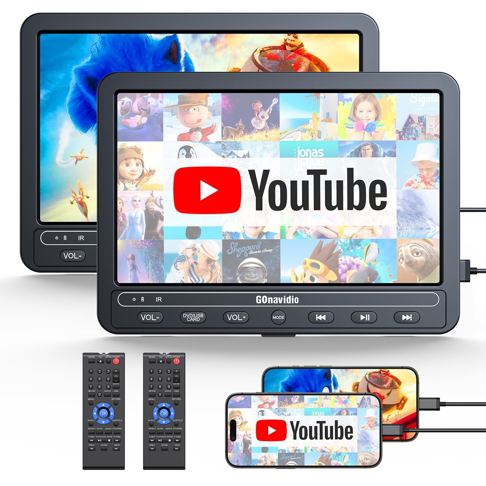 10,5 Zoll DVD Players Auto 2 mit HDMI-Eingang, 5-Stunden-Akkulaufzeit, DVD-Player Auto, USB/TF-Karte, Speicherkapazität, Wiedergabe gleicher/verschiedener Filme, Regionsfrei