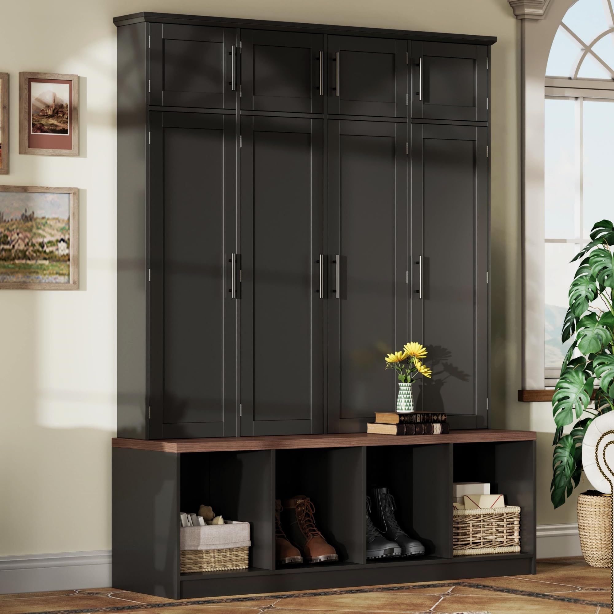 Amazon.com: Hall Tree with Entryway Bench and Shoe Cabinet, Multi