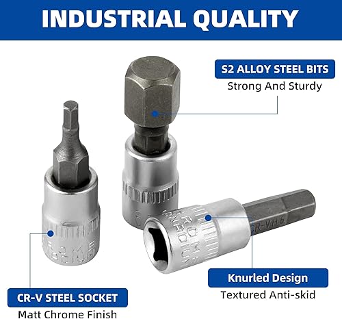 Miniatura 5 de DAKCOS XZN - Juego de llaves de vaso con ranura cuadrada triple, 10 unidades, color plateado M4 - M18, acero de aleación S2 premium, unidad de 14"