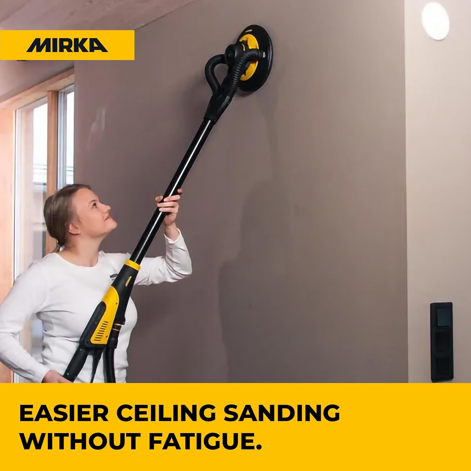 Mirka LEROS Electric Vacuum Drywall Sander Pole – Ergonomic Lightweight 7.1 lb Tool with 9″ Orbital Head, 180° Flexible Design, Dual Suction for Dustless Walls Ceilings Painting Prep