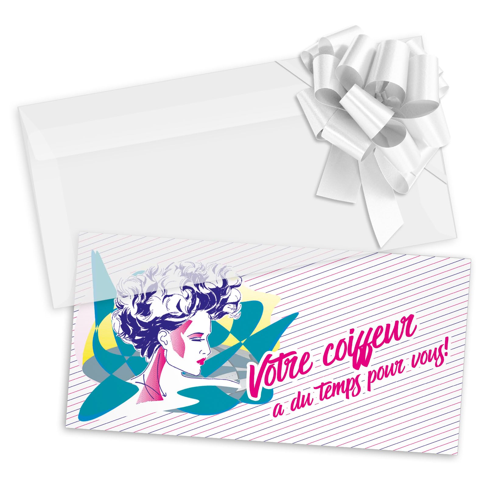 POS BON - 100 bons cadeaux à remplir avec enveloppe/nœud ruban - formulaires imprimés pour des salons de coiffure K9001F-2-100-V2