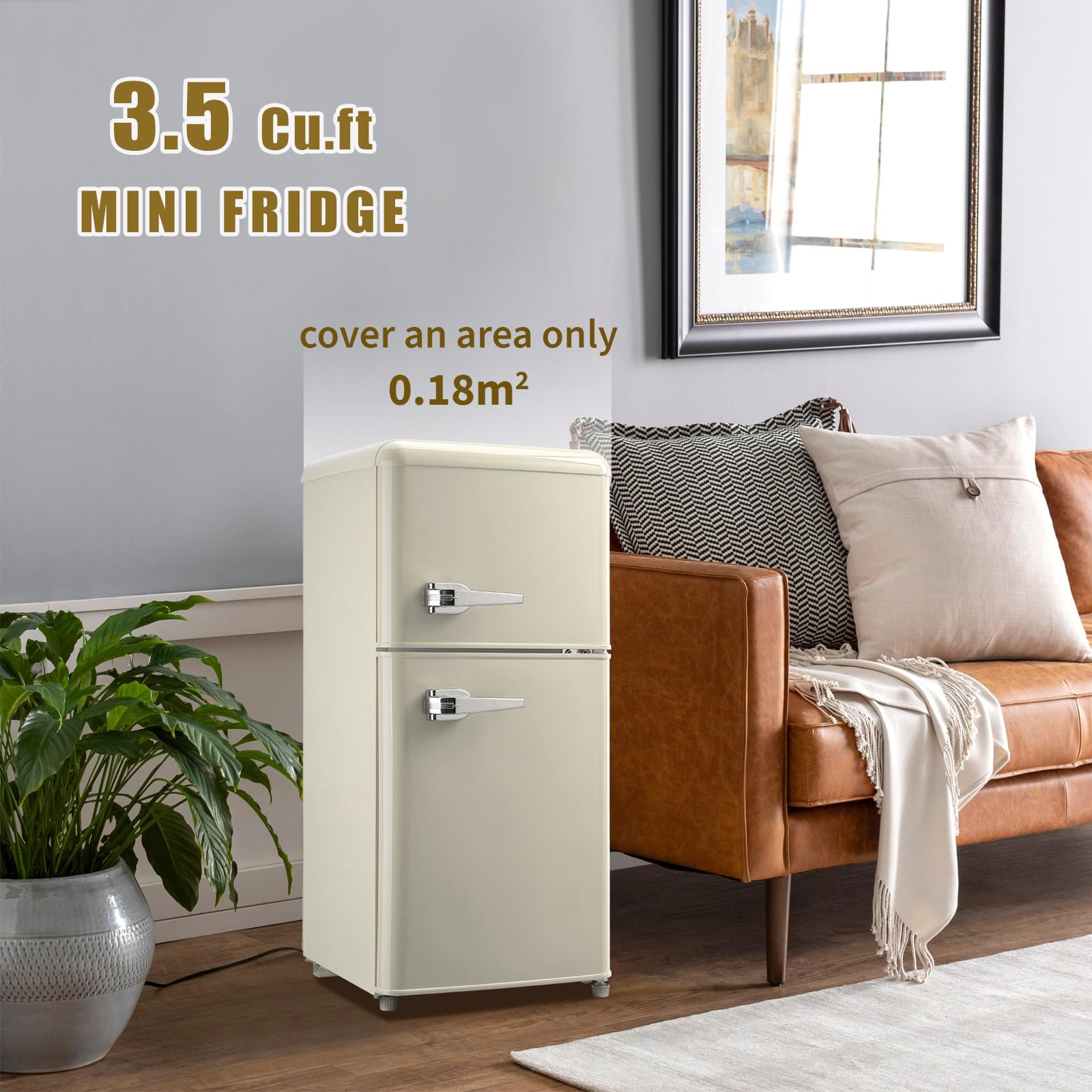 AXUTL Refrigerator with Freezer Retro Mini Fridge Bedroom Dorm Cream White 3.5 Cu.ft Compact Small for RV Apartment 2-Door Design on Fridge.com